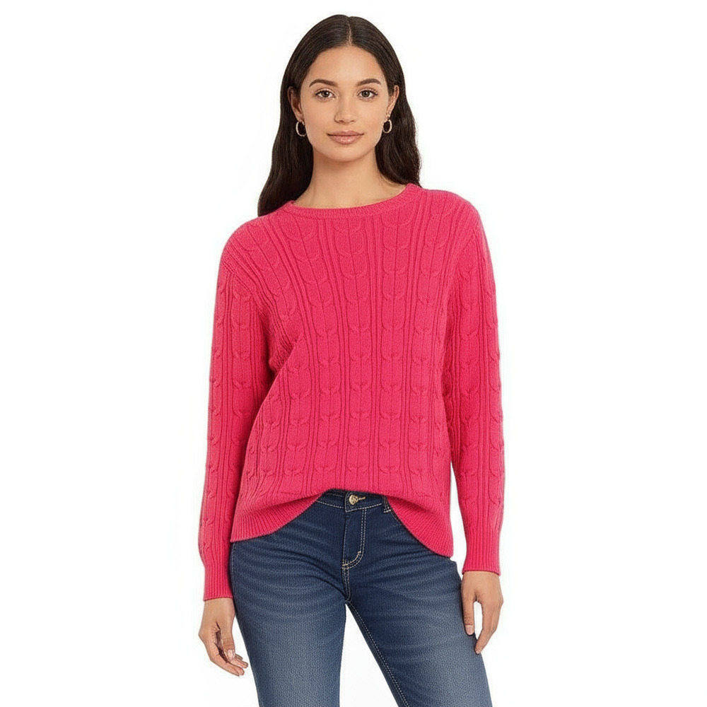 ST JOHN'S BAY Sweater Womens Size PXL Pinkish Red Cable Knit‎ Cozy Chic